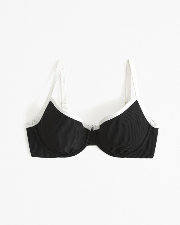 Curve Love 90s Clean Underwire Bikini Top, Black & White