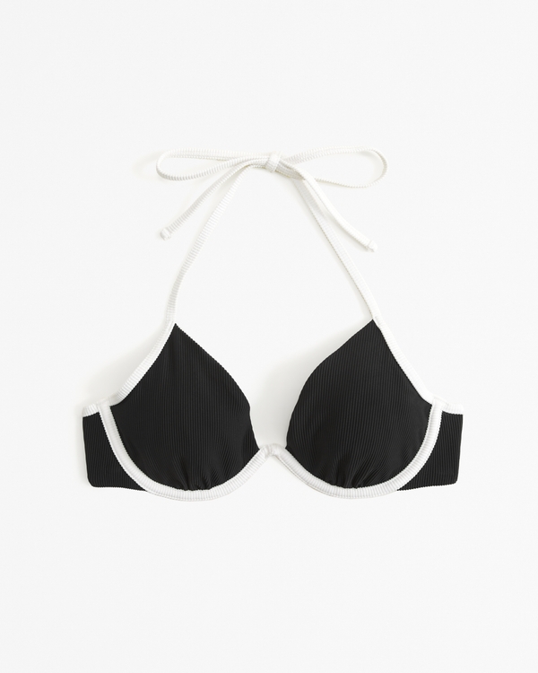 Halter Triangle Underwire Bikini Top, Black & White