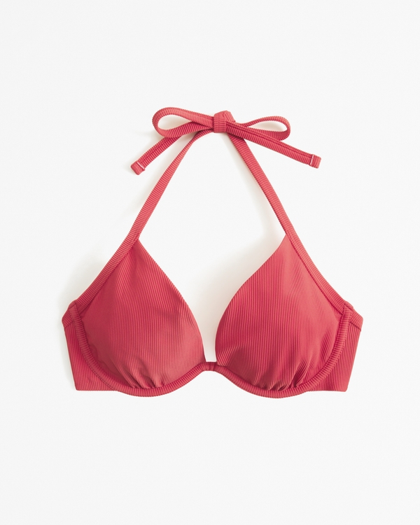 Curve Love Halter Triangle Underwire Bikini Top, Red