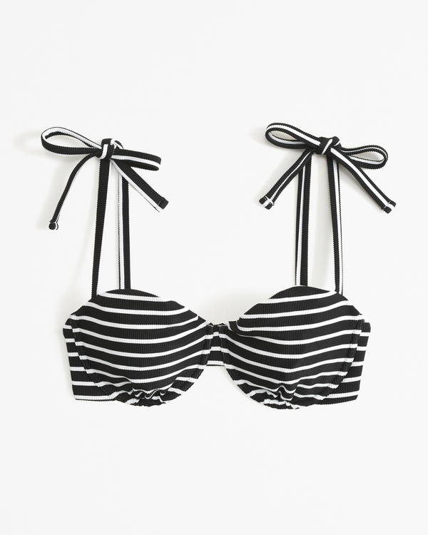 Curve Love Tie-Strap Underwire Bikini Top, Black Stripe