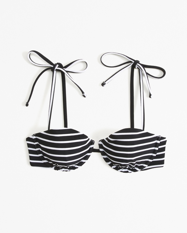 Tie-Strap Underwire Bikini Top, Black Stripe