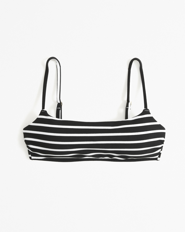 90s Scoopneck Bralette Swim Top, Black Stripe