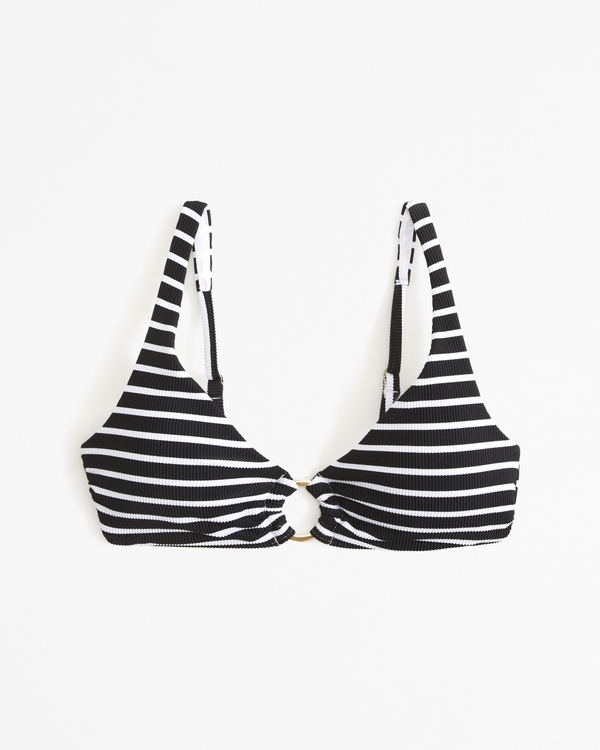 O-Ring Bralette Swim Top, Black Stripe