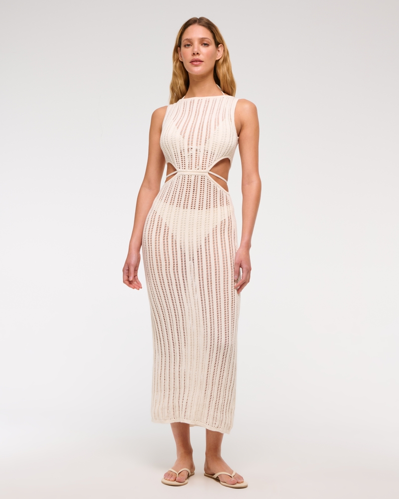 Crochet-Style Cutout Maxi Dress Coverup