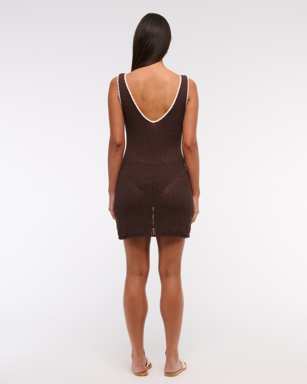 Women's Crochet-Style Mini Dress Coverup in Cocoa | Size XXS | Abercrombie & Fitch