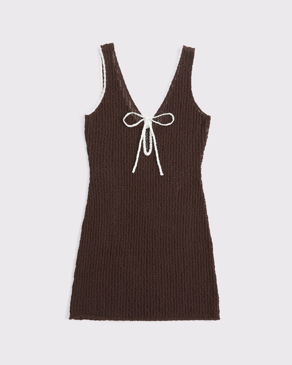 Crochet-Style Mini Dress Coverup, Cocoa view 1