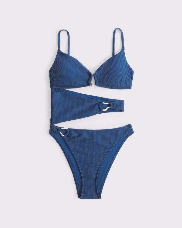 Hardware Cutout One-Piece Swimsuit, Blue view 1