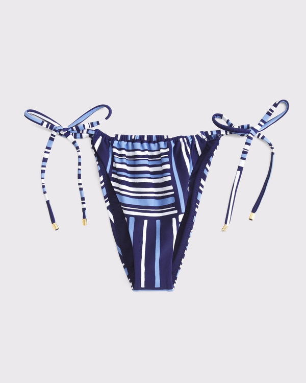 Low Rise Ruched Tie-Side Cheeky Bottom, Blue Stripe view 1