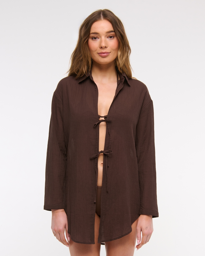 Tie-Front Shirt Dress Coverup