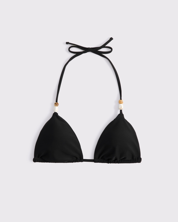 Beaded Halter String Triangle Bikini Top, Black view 2