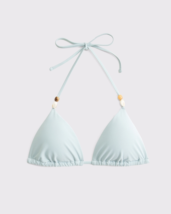 Beaded Halter String Triangle Bikini Top, Light Blue view 1
