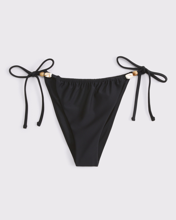 Low Rise Ruched Tie-Side Cheeky Bottom, Black view 1