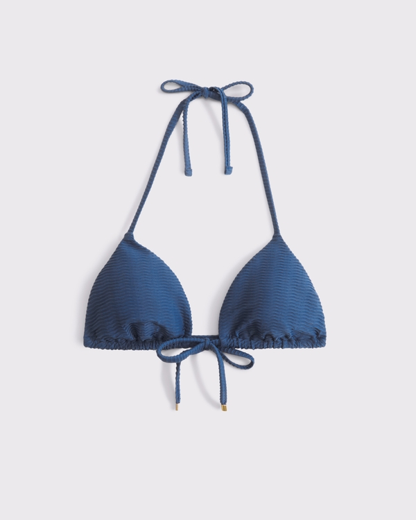 Tie-Front Halter Triangle Bikini Top, Blue view 1