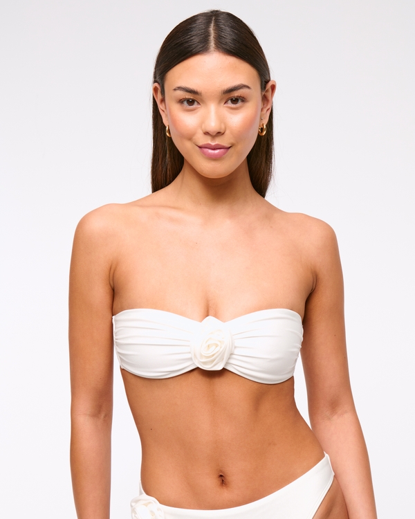 Rosette Bandeau Bikini Top, White Rosette view 2