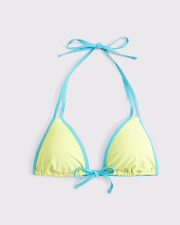 Contrast Tie-Front Triangle Bikini Top