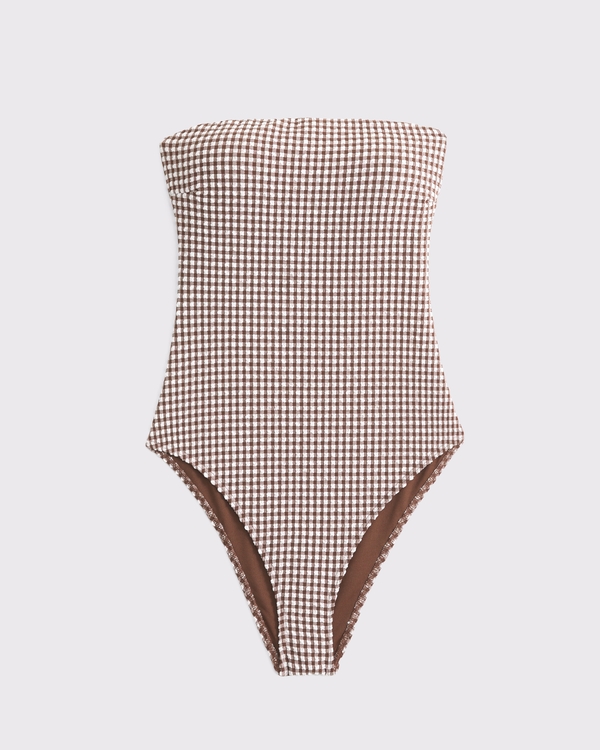 A&F Marina One-Piece Swimsuit, Brown Gingham view 1