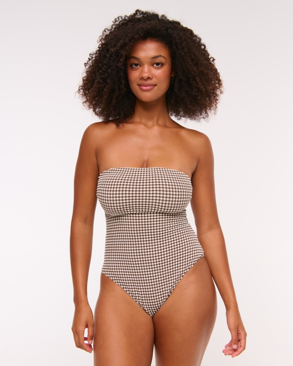Curve Love A&F Marina One-Piece Swimsuit, Brown Gingham view 1