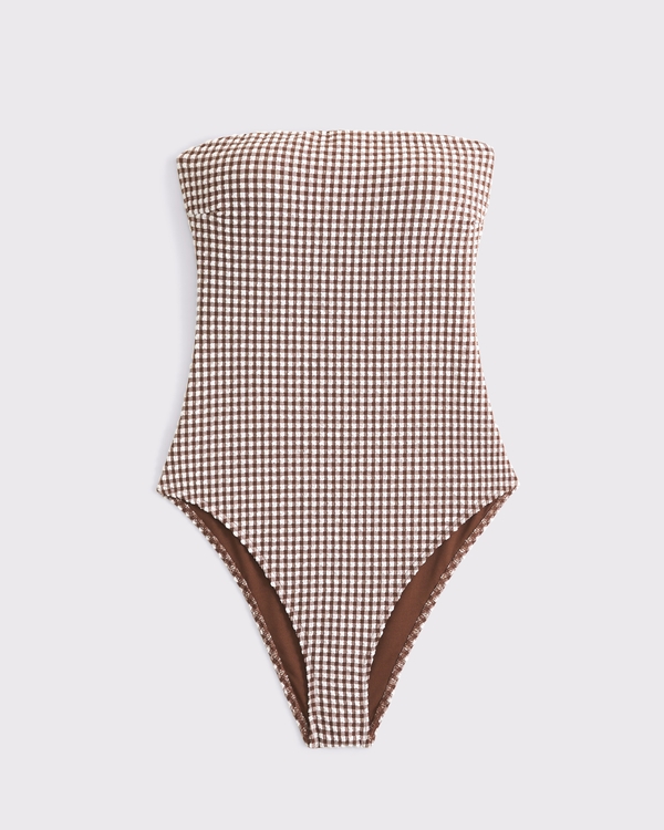 Curve Love A&F Marina One-Piece Swimsuit, Brown Gingham view 1