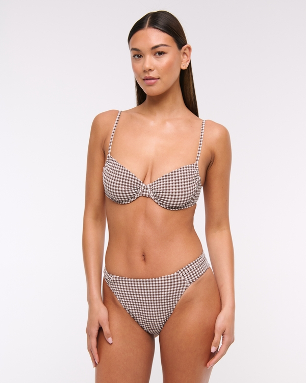 Ruched Underwire Bikini Top, Brown Gingham view 1