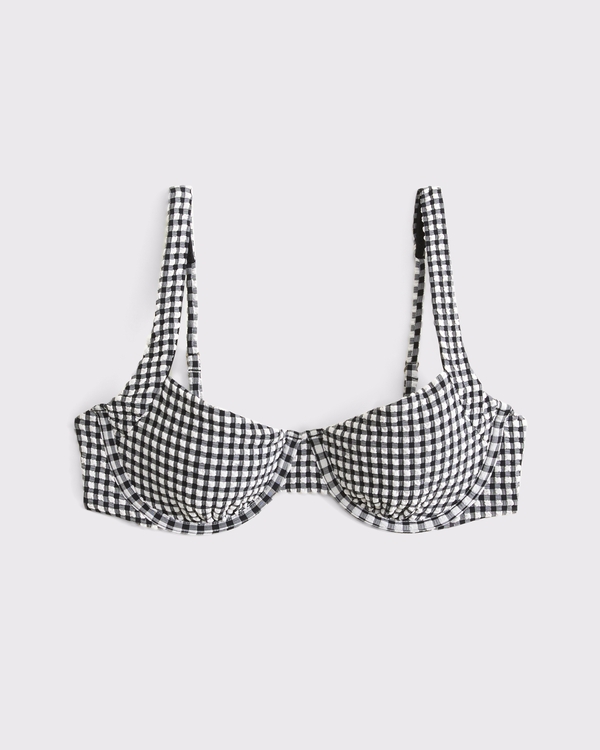 Wide Strap Underwire Bikini Top, Black Gingham view 1