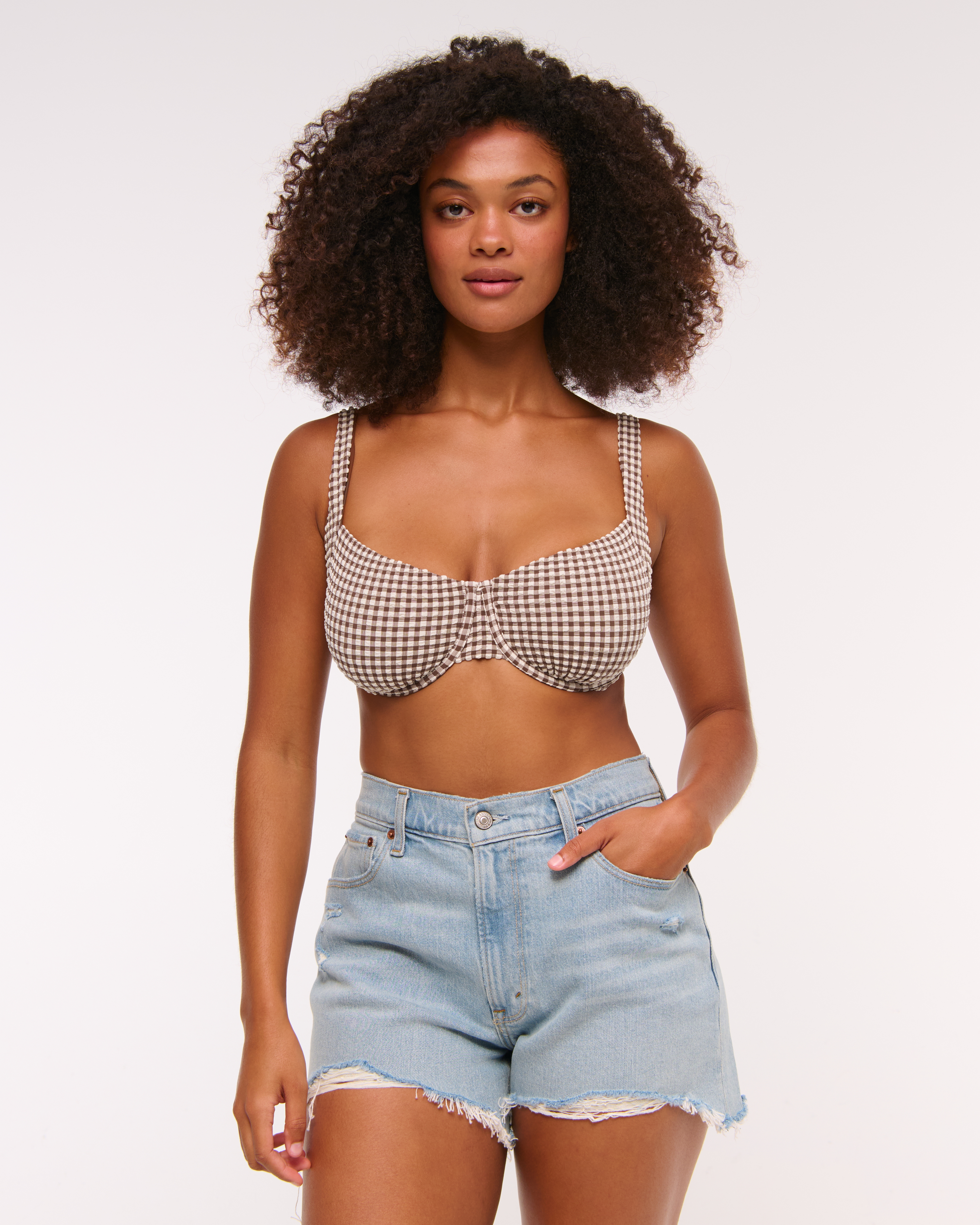 Abercrombie & Fitch Curve Love Wide Strap Underwire Bikini Top In Brown