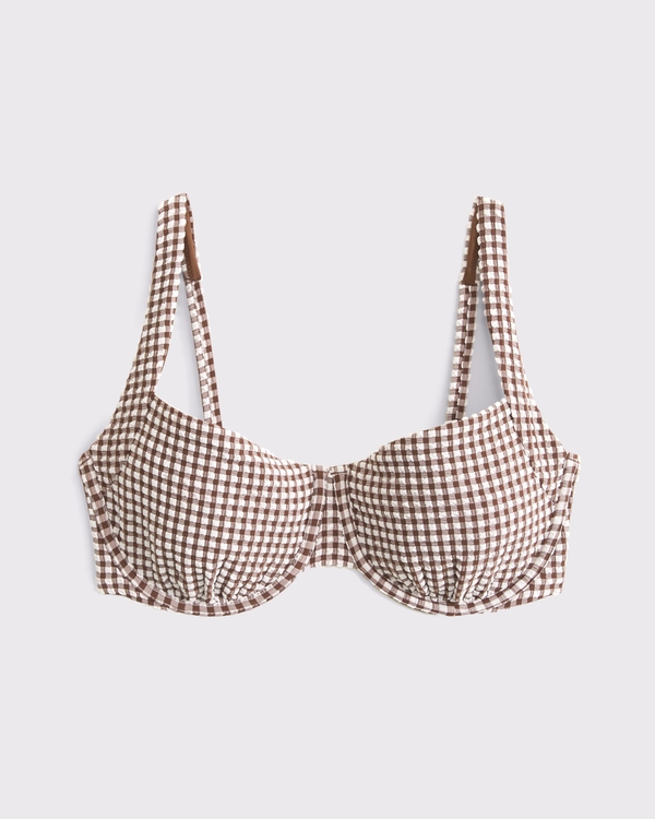 Curve Love Wide Strap Underwire Bikini Top, Brown Gingham view 1