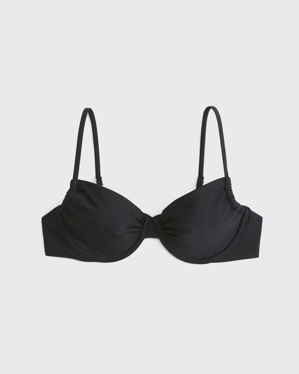 Ruched Underwire Bikini Top, Black view 1