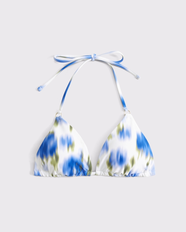 Halter String Triangle Bikini Top, Blue Pattern view 2