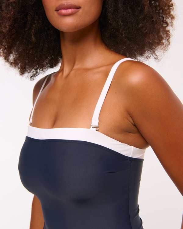 Curve Love A&F Marina One-Piece Swimsuit, Navy view 2