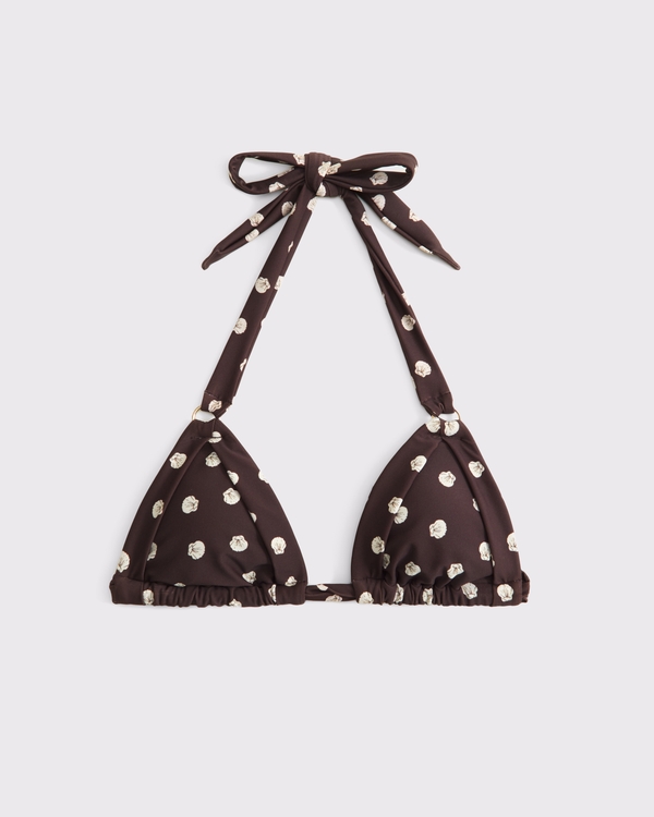 O-Ring Halter Triangle Bikini Top, Brown Shell Pattern view 1