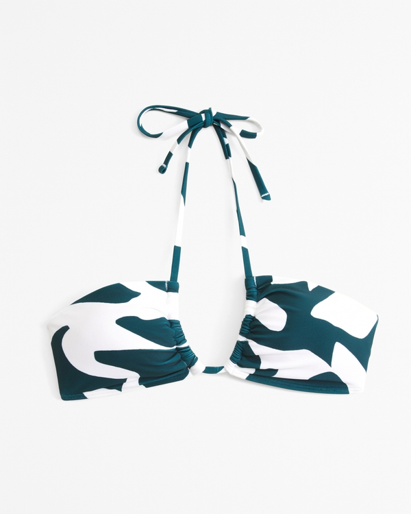 Upside-Down Triangle Bikini Top, Teal Pattern view 1