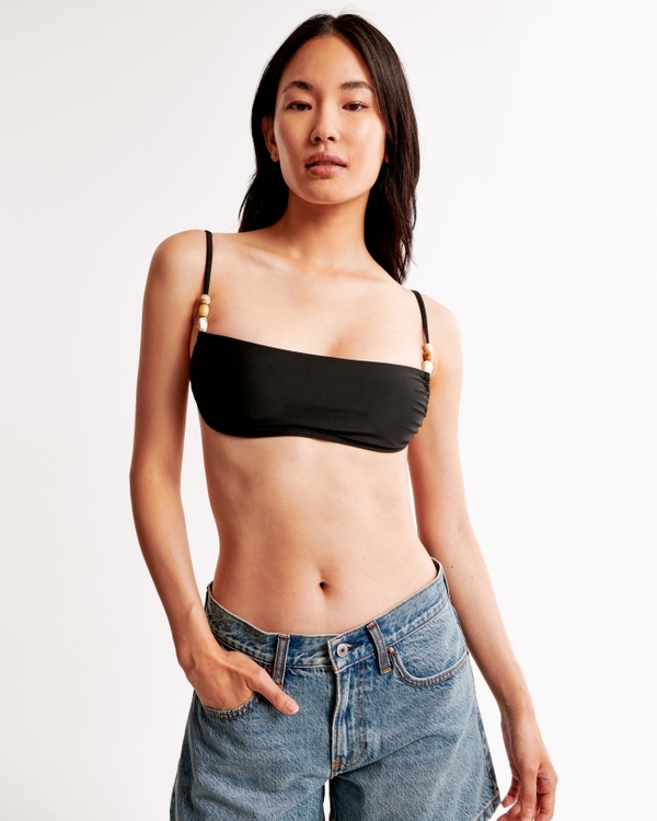 Straight Neck Bralette Swim Top, Black