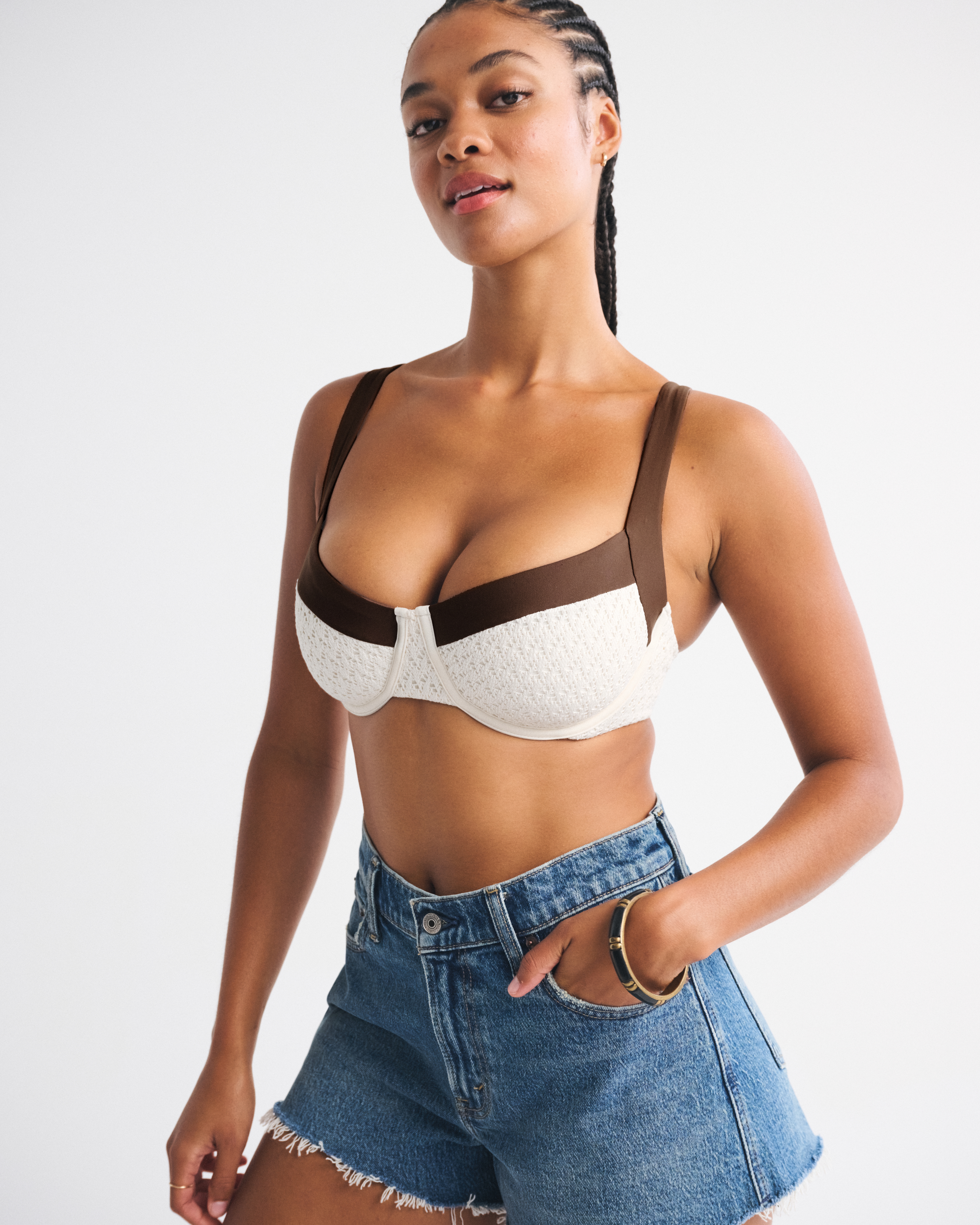 Abercrombie & Fitch Curve Love Crochet-style Wide Strap Underwire Bikini Top In Multi