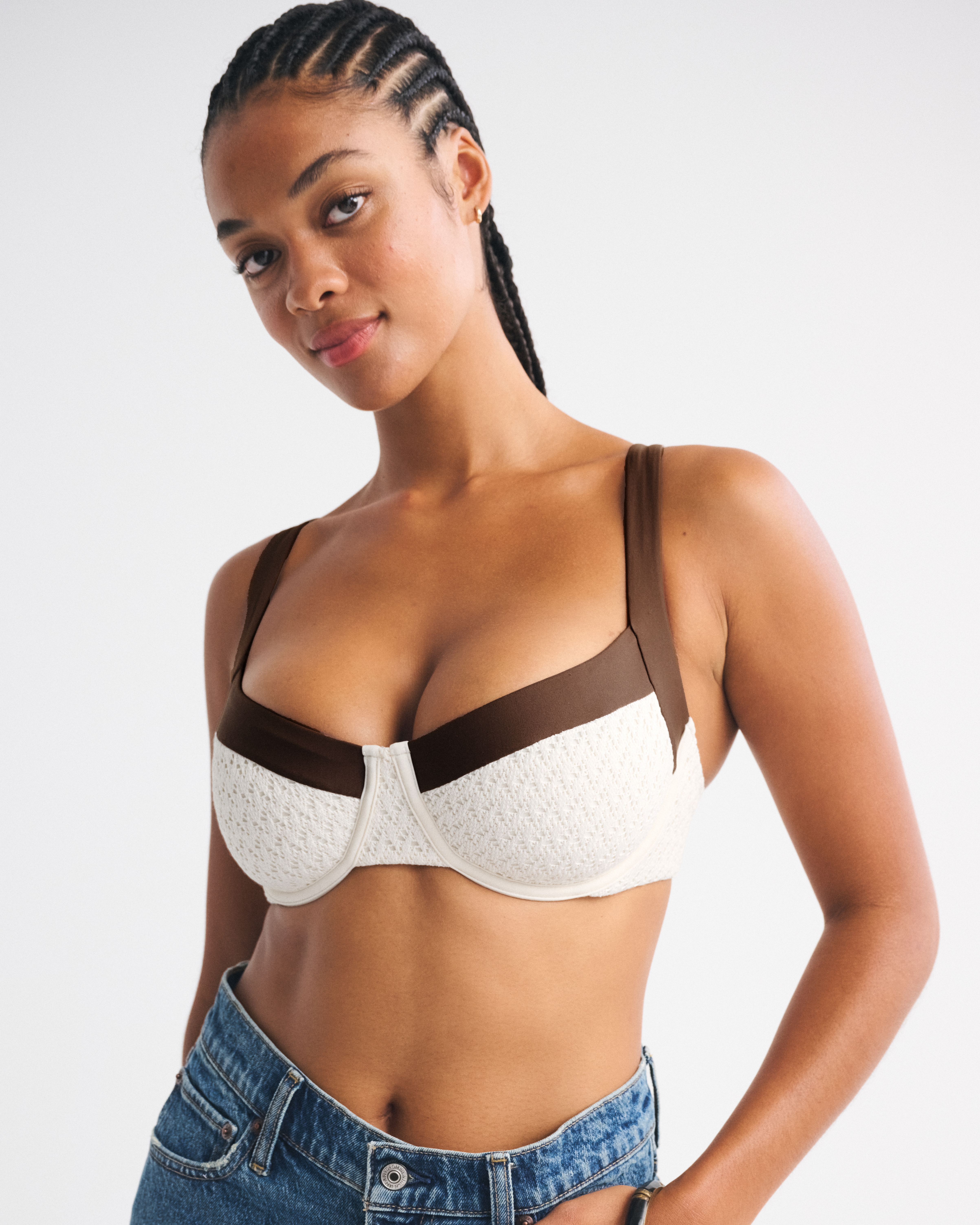 Abercrombie & Fitch Curve Love Crochet-style Wide Strap Underwire Bikini Top In Multi