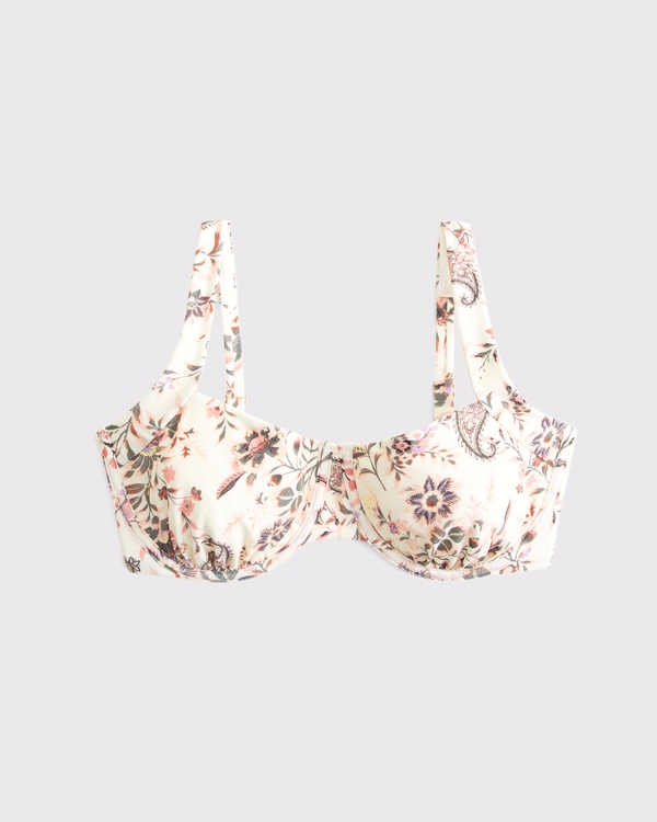 Curve Love Wide Strap Underwire Bikini Top, Cream Paisley Print view 1