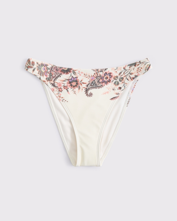 Mid Rise High-Leg Moderate Bottom, Cream Paisley Print view 1