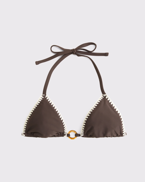 Halter String Hardware Triangle Bikini Top, Brown view 1