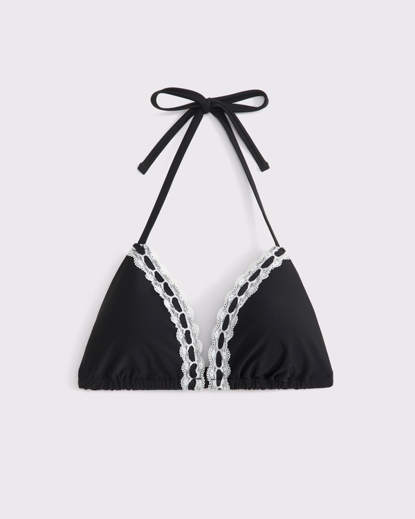 Curve Love Halter String Triangle Bikini Top, Black view 1