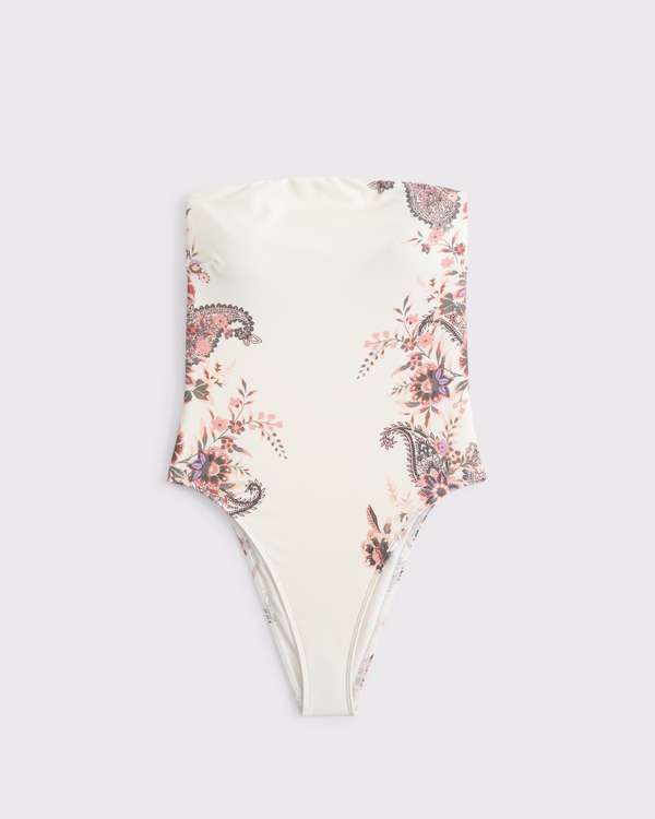 A&F Marina One-Piece Swimsuit, Cream Paisley Print view 1