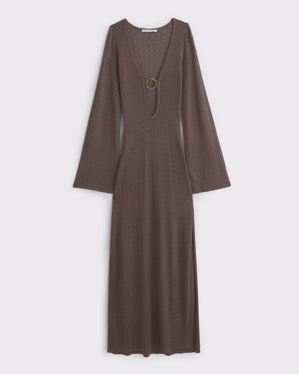 Crochet-Style Hardware Maxi Dress Coverup, Dark Brown view 1