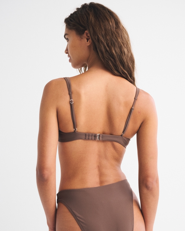 Wide Strap Underwire Bikini Top, Brown Floral Embroidered view 2