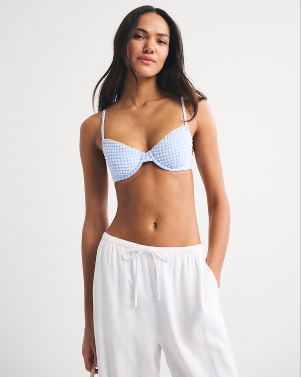 Balconette Underwire Bikini Top, Blue Gingham view 1