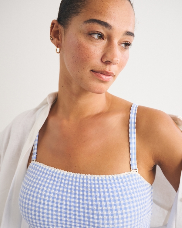 Curve Love A&F Marina One-Piece Swimsuit, Blue Gingham view 1