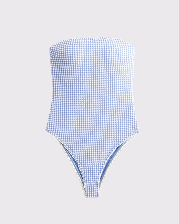 Curve Love A&F Marina One-Piece Swimsuit, Blue Gingham view 1