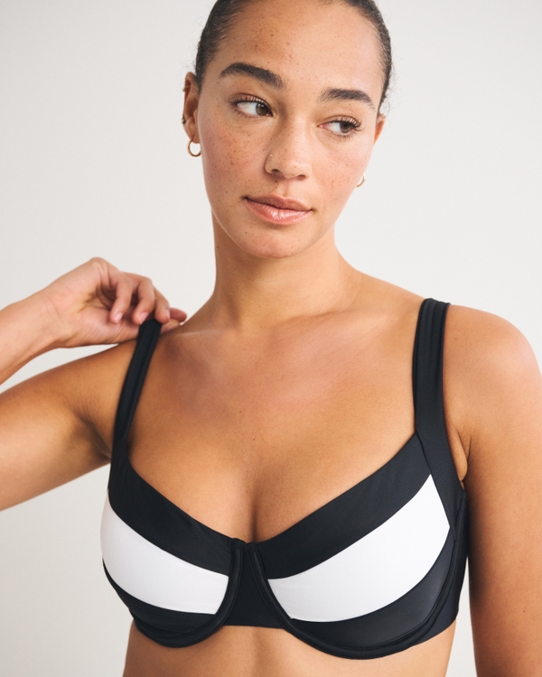 Curve Love Wide Strap Underwire Bikini Top, Black & White view 2