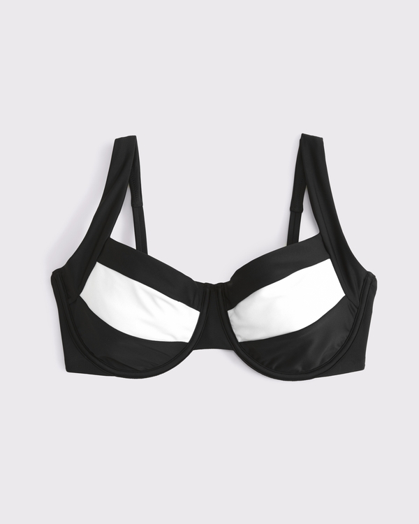 Curve Love Wide Strap Underwire Bikini Top, Black & White view 1