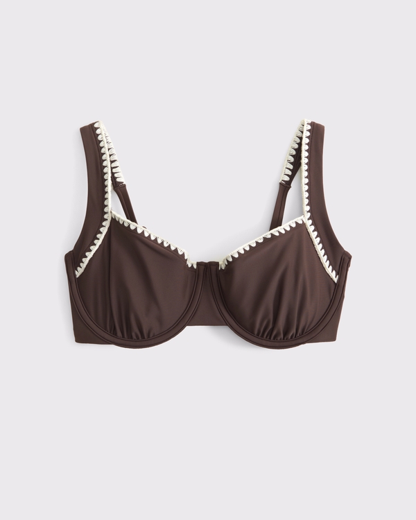 Curve Love Wide Strap Underwire Bikini Top, Dark Brown view 1