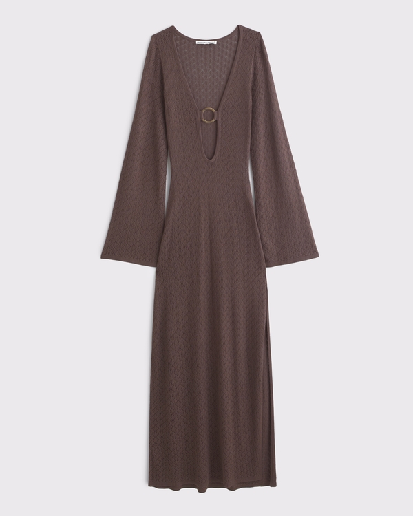 Women's Crochet-Style Plunge Maxi Dress Coverup in Light Blue | Size XL | Abercrombie & Fitch