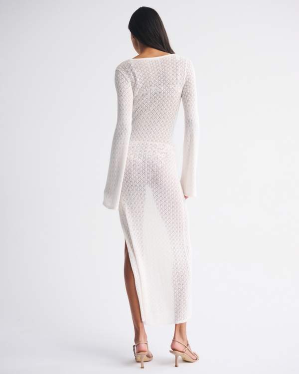 Crochet-Style Plunge Maxi Dress Coverup
