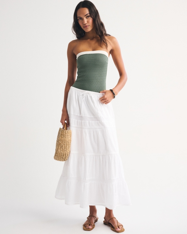 A&F Marina Crochet-Style One-Piece Swimsuit, Green With White Trim view 2